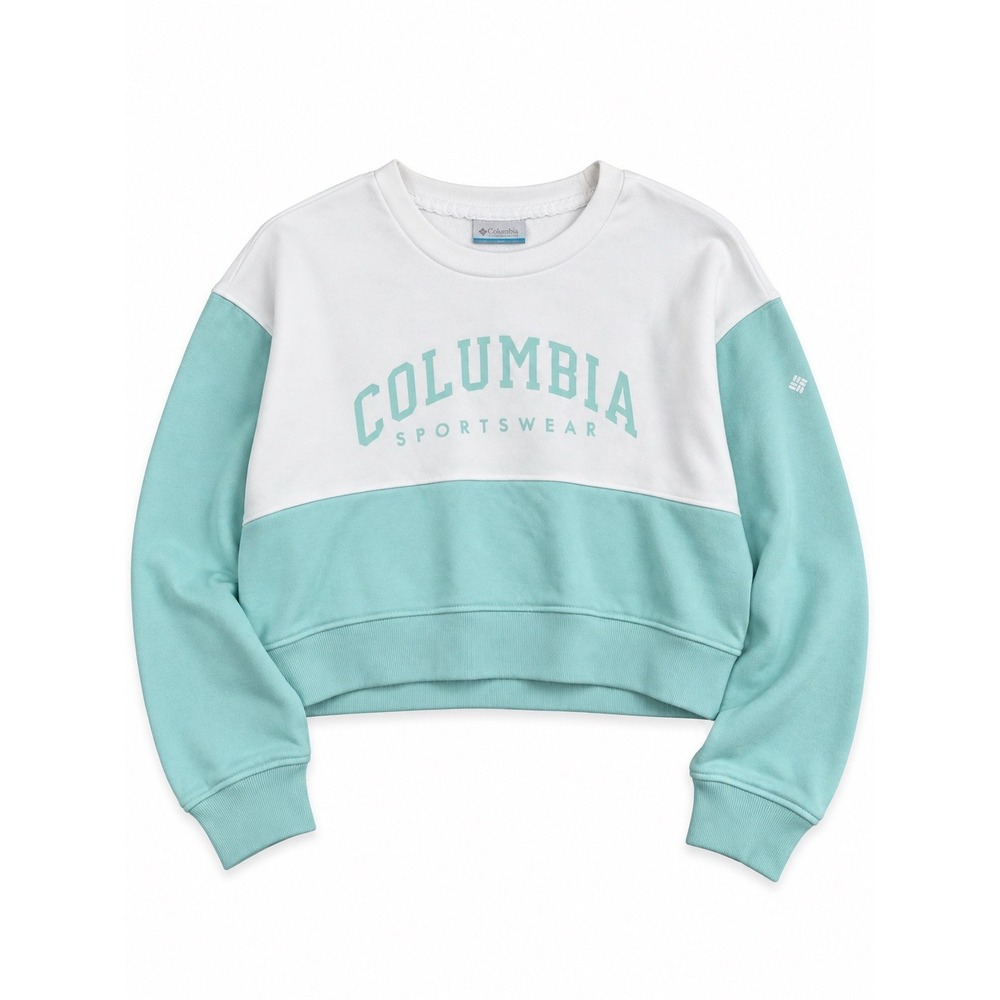 Columbia Colorblock Logo Crewneck Fleece Pullover Sweatshirt Women's XS Cropped - Picture 2 of 8